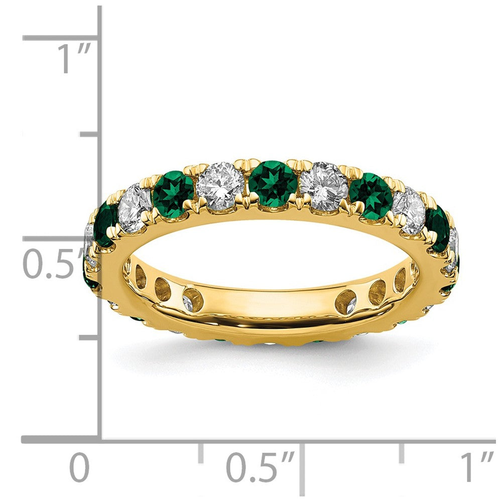 14k 3/4 carat Lab Grown Diamond VS/SI+ G+ and Lab Created Emerald Size 4.5 Eternity Band