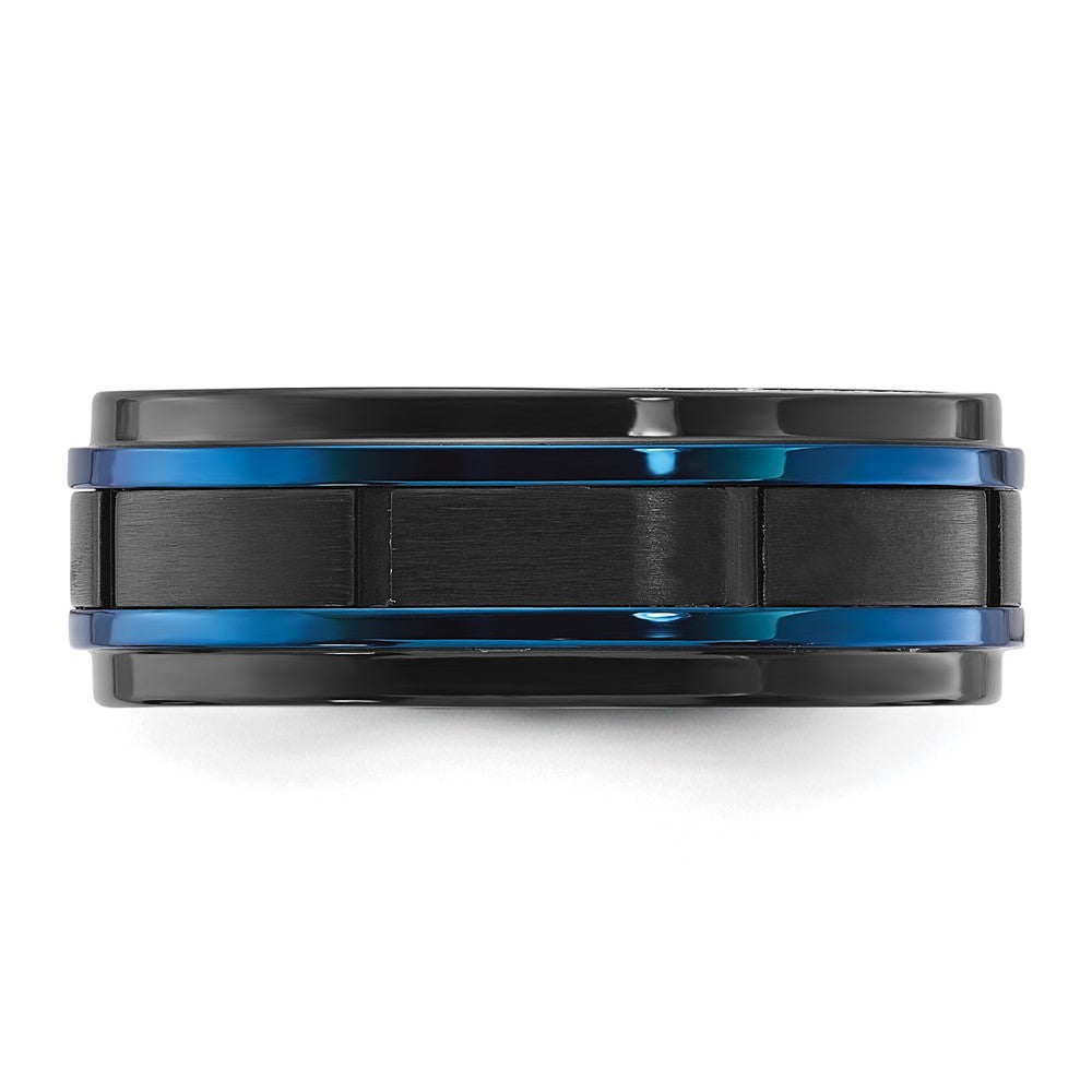 Chisel Titanium Brushed and Polished Black and Blue IP-plated 8mm Band Size - 11.5