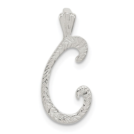 Sterling Silver Polished & Textured Letter C Initial Chain Slide