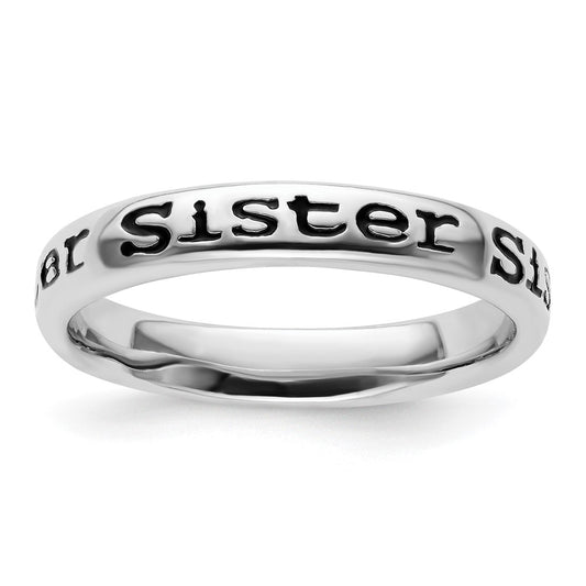 Sterling Silver Stackable Expressions Polished Enameled Sister Ring Size -6