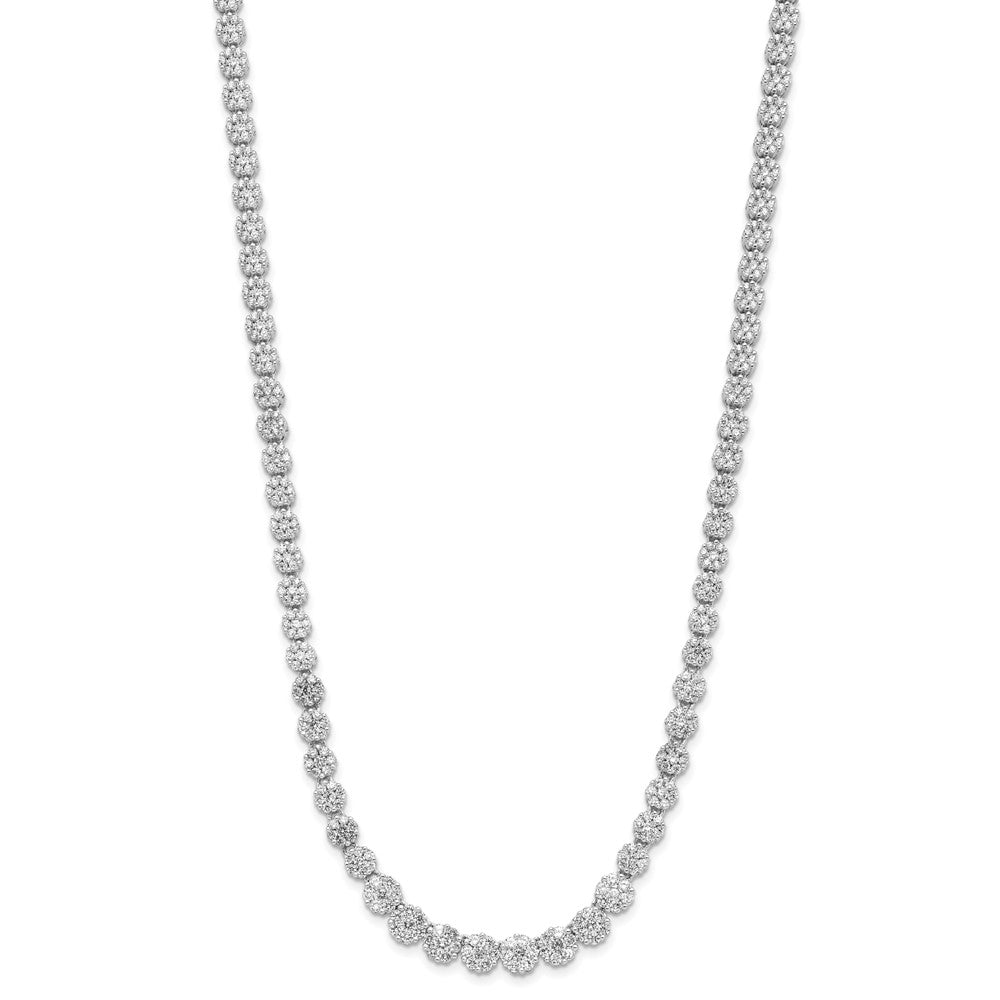 Cheryl M Sterling Silver Rhodium-plated Fancy Graduated Brilliant-cut CZ Cluster 18 Inch Necklace with 2 Inch Extender 18 Inches