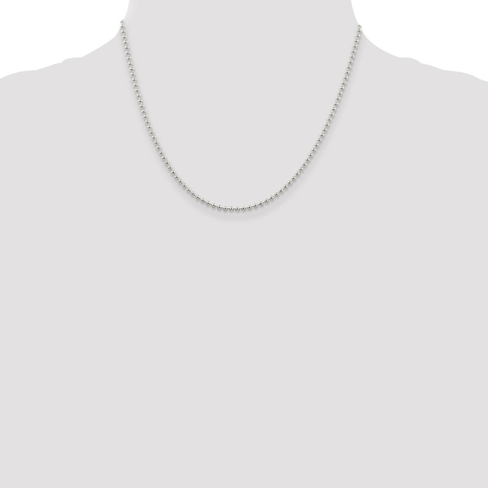 Sterling Silver 2.35mm Beaded Chain w/2in ext.
