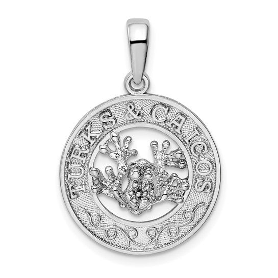 Sterling Silver Textured Turks and Caicos w/Frog Pendant