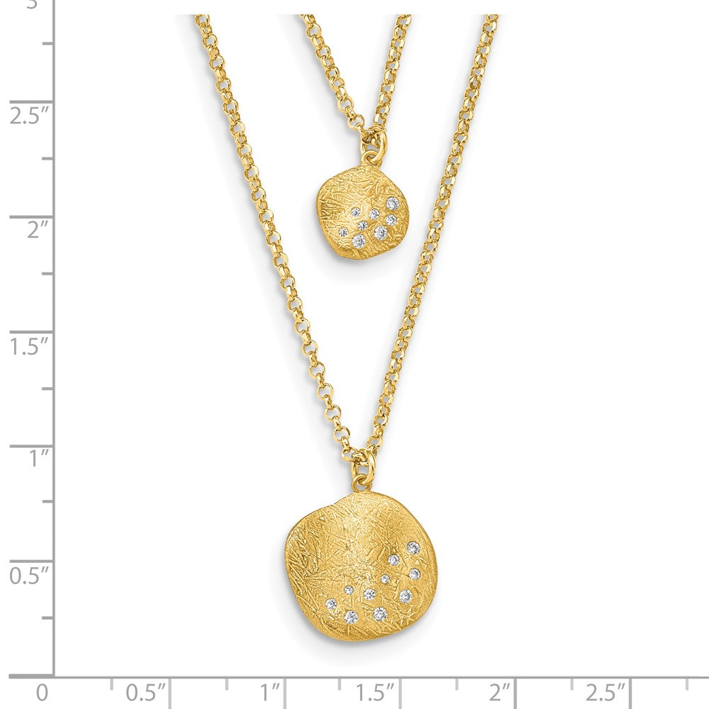 Radiant Essence SS Gold-pl CZ Brushed 2-strand w/ 1.75 ext. Necklace