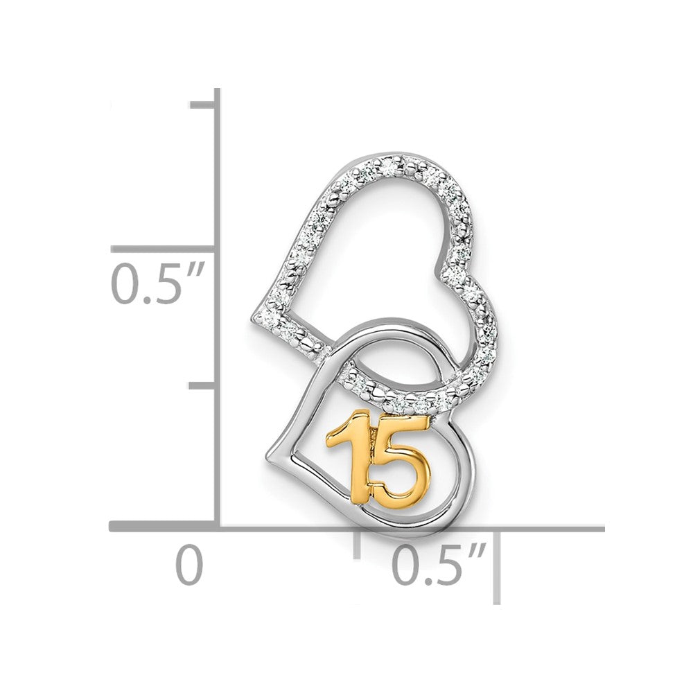 14K Two-tone Polished Diamond Quinceanera Double Heart Chain Slide