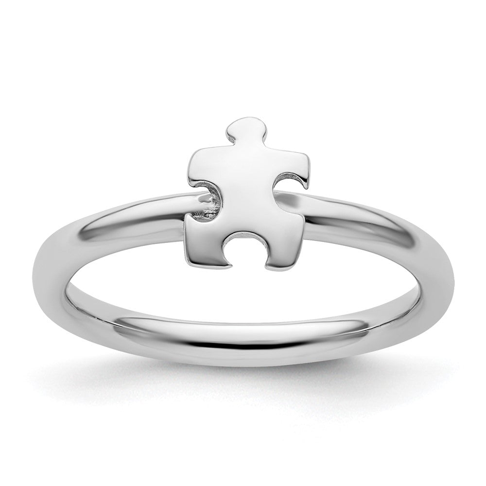 Sterling Silver Stackable Exp. Rhodium-plated Awareness Puzzle Piece Ring Size -6