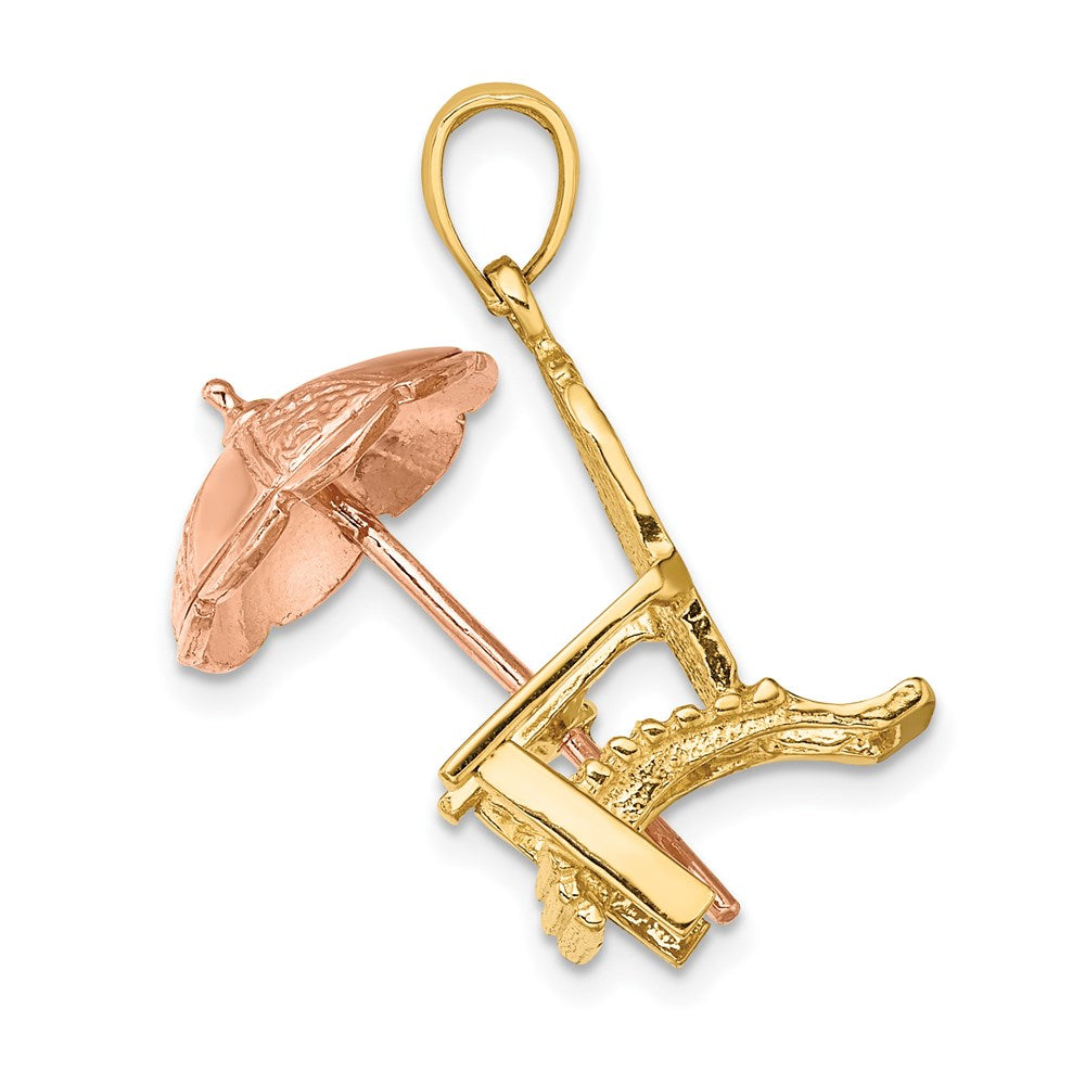 14K Rose and Yellow Gold 3-D Beach Chair w/Umbrella Charm