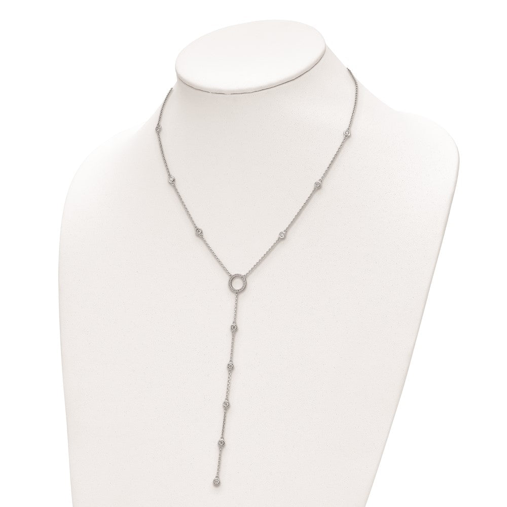 Sterling Shimmer Sterling Silver Rhodium-plated 16 inch 32 Stone CZ Y-Drop Necklace with 2 inch extender 16 Inches
