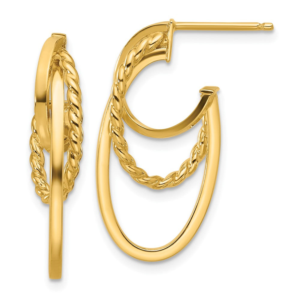 10K Polished and Twisted Oval J-Hoop Post Earrings