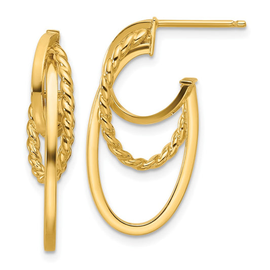 10K Polished and Twisted Oval J-Hoop Post Earrings