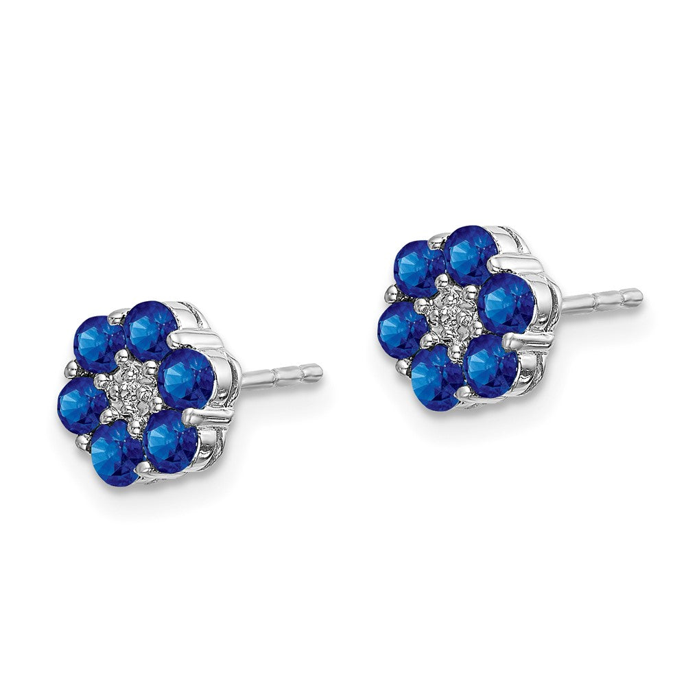 14k White Gold Polished Sapphire and Diamond Post Earrings