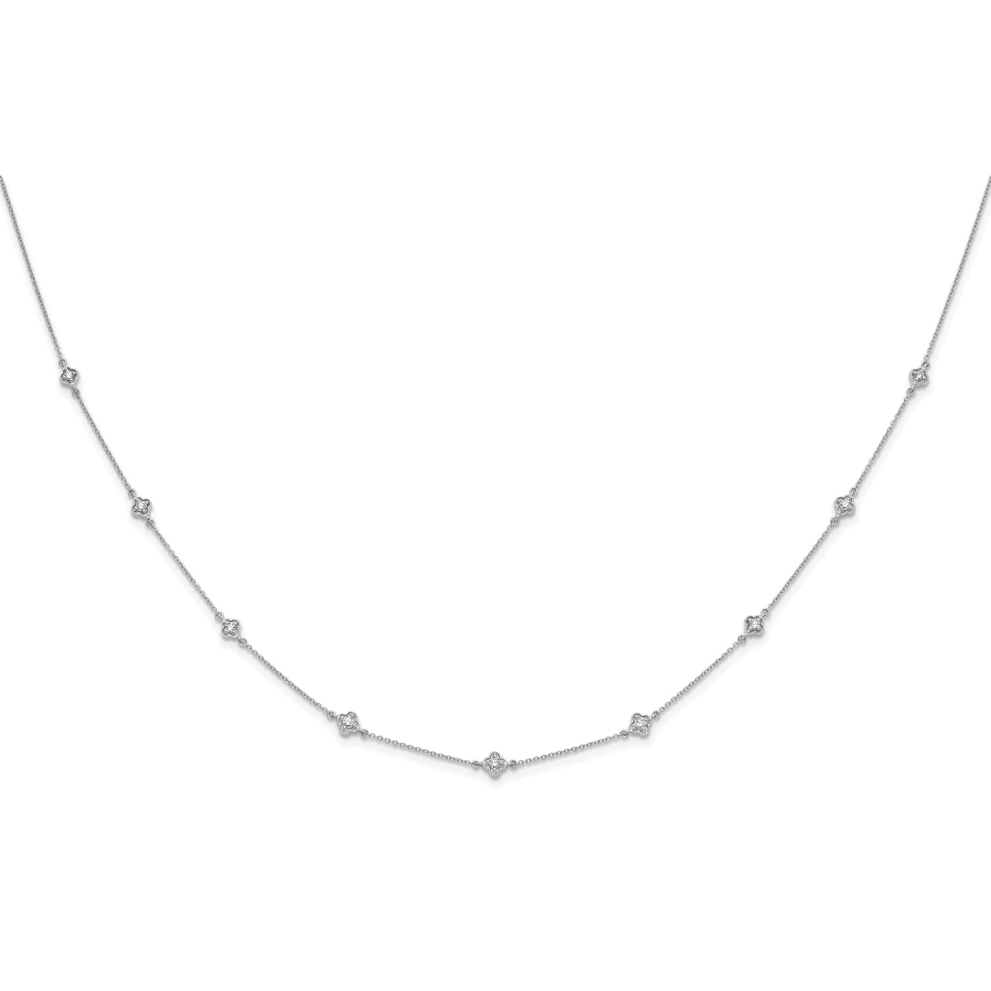 14k White Gold Complete 1/2 carat Diamond Quatrefoil Design 9-Station 18 inch Necklace