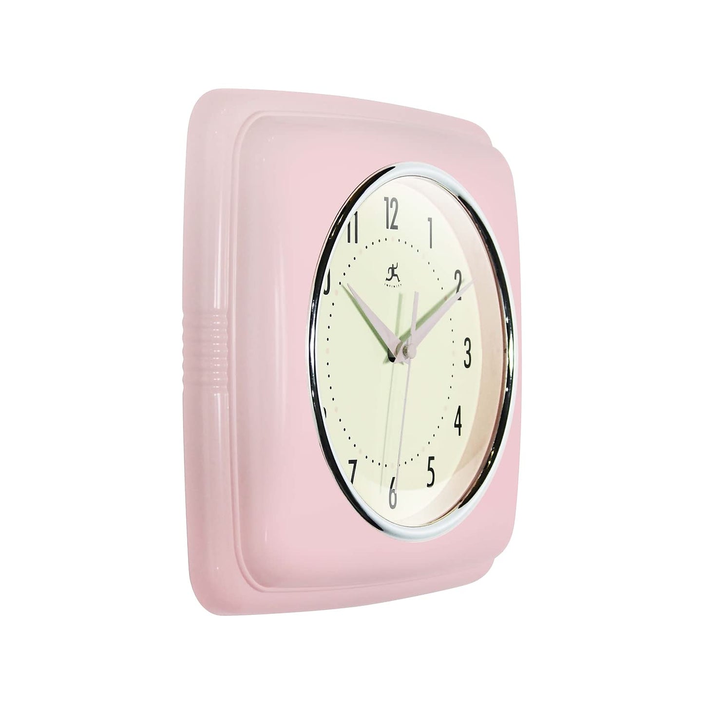 Infinity Instruments Retro Sqaure Rose Blush Pink Plastic 9.25-inch Analog Wall Clock