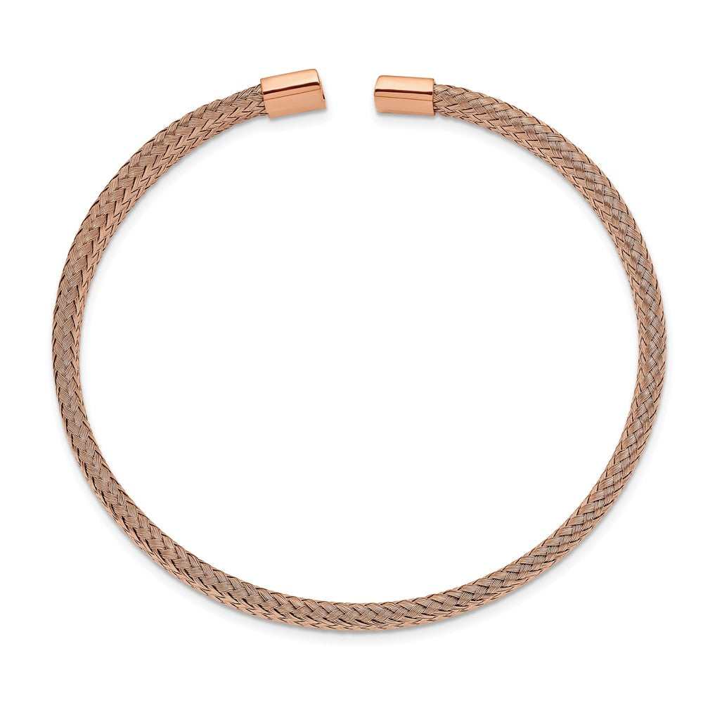 Stainless Steel Polished Rose IP-plated 6mm Mesh Wire Cuff Bangle 7 inches