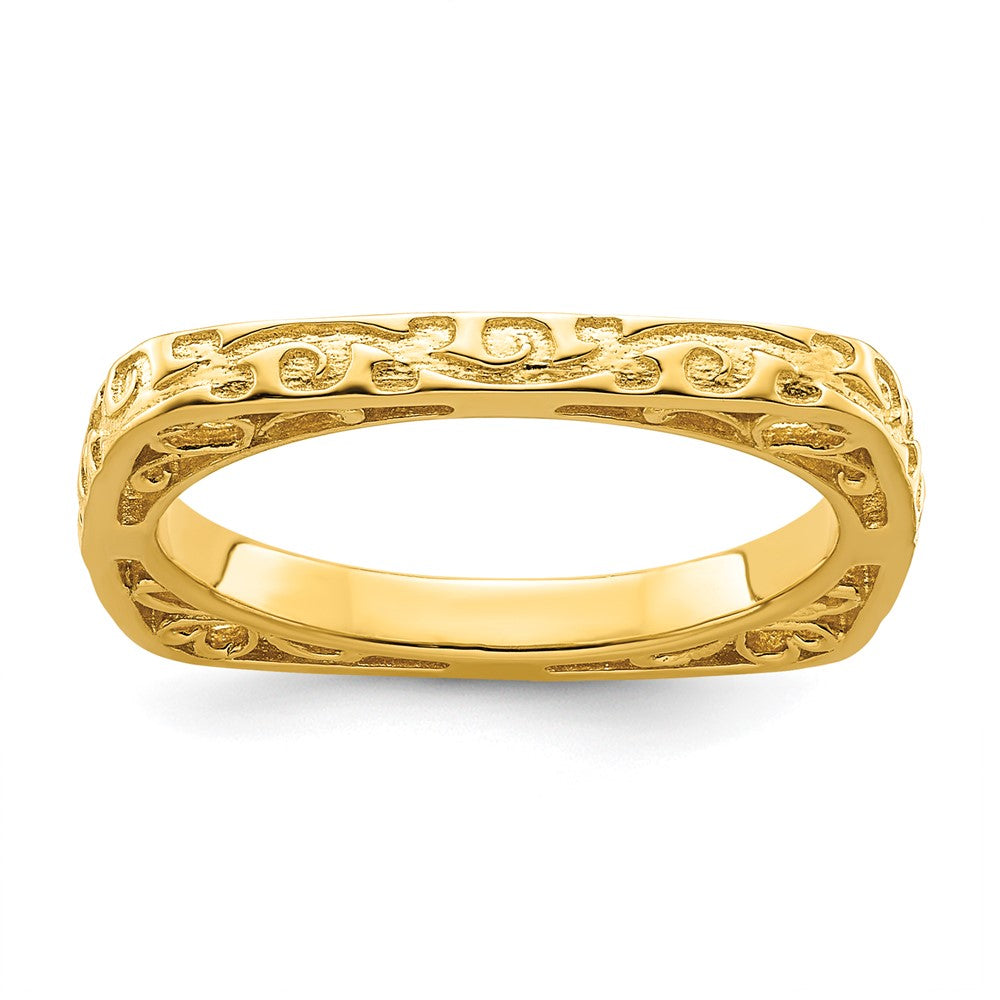 Sterling Silver Stackable Expressions Polished Gold-plated Square Ring Size -6