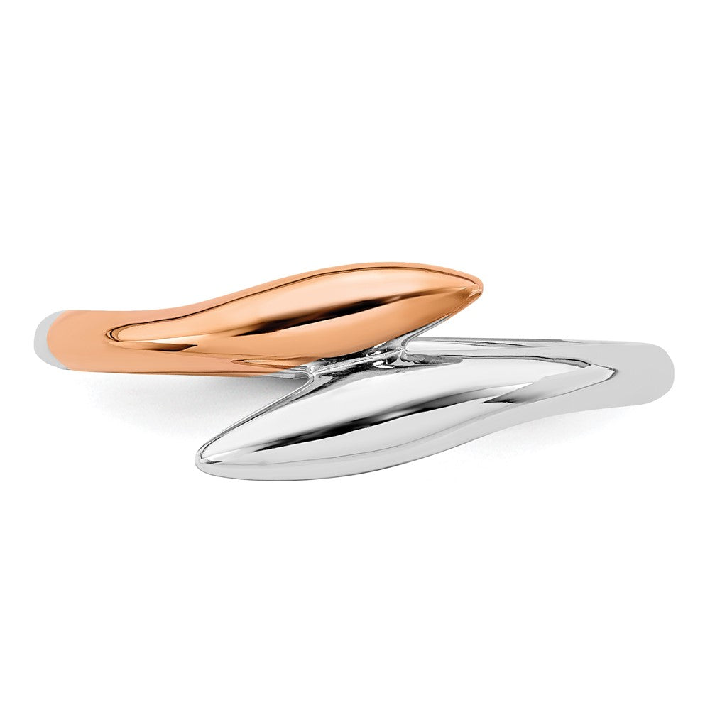 Sterling Silver Rhodium-plated Rose Gold-tone Bypass Ring