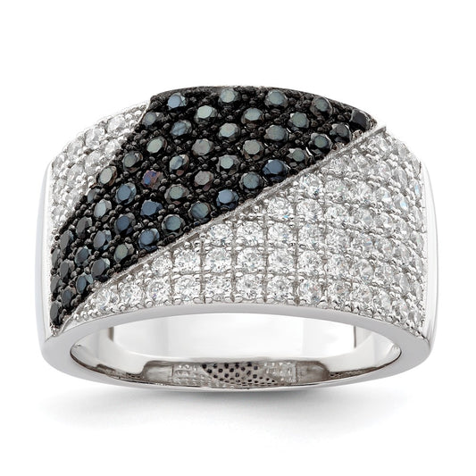 Sterling Silver Black & Clear CZ Brilliant Embers Ring