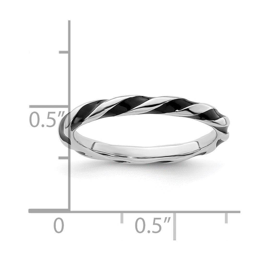 Sterling Silver Stackable Expressions Twisted Black Enameled Ring Size -5