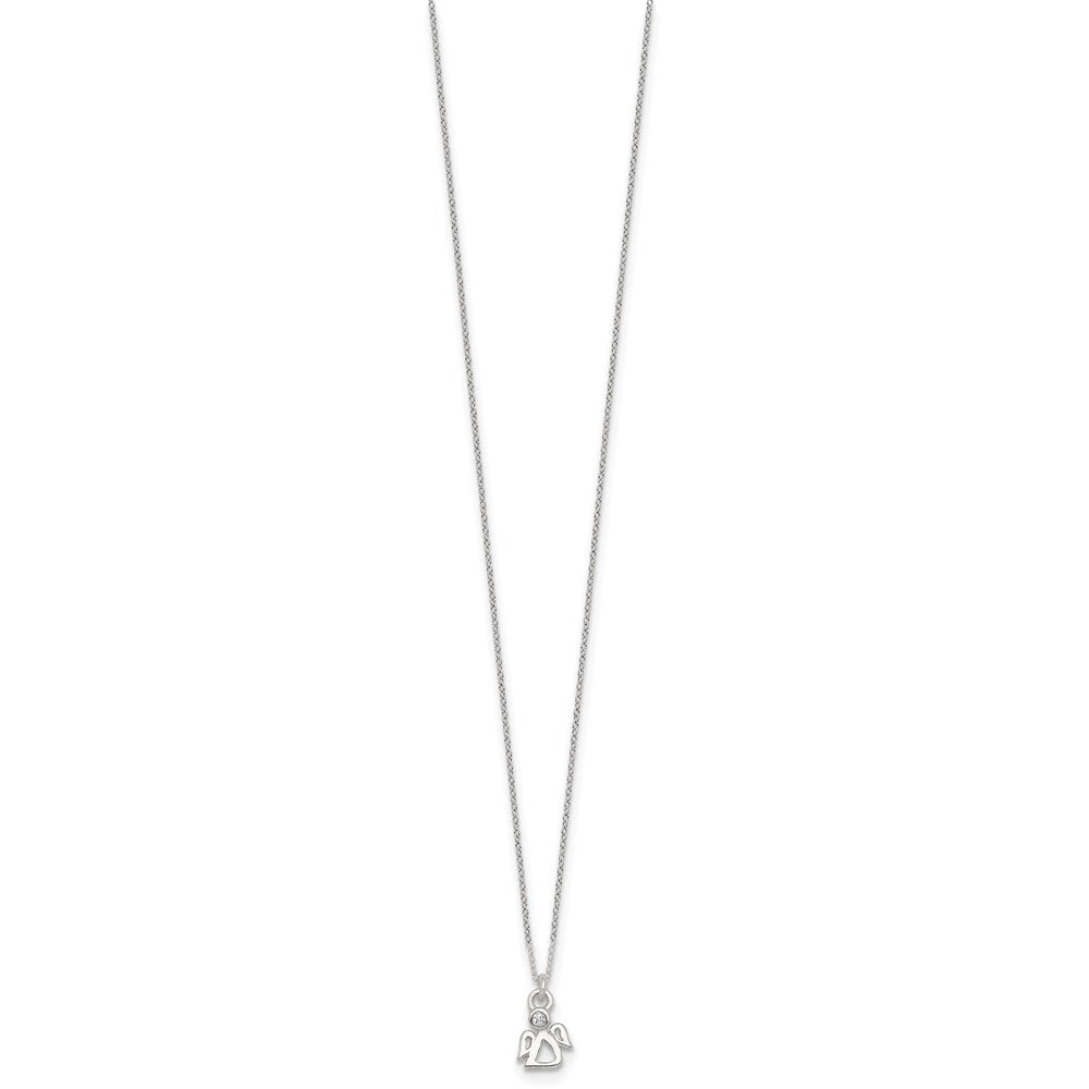 Sterling Silver Polished White CZ Angel Childrens 14 inch Necklace and Post Earrings Set