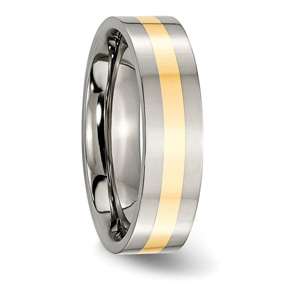 Titanium Polished w/14k Yellow Inlay 6mm Flat Band Size - 8