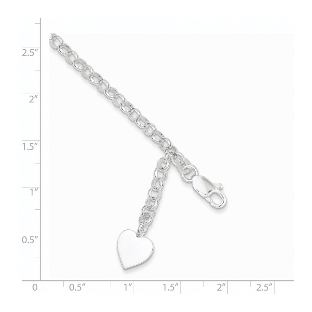 Sterling Silver Engraveable Heart Charm Rolo Bracelet 7.5 inches