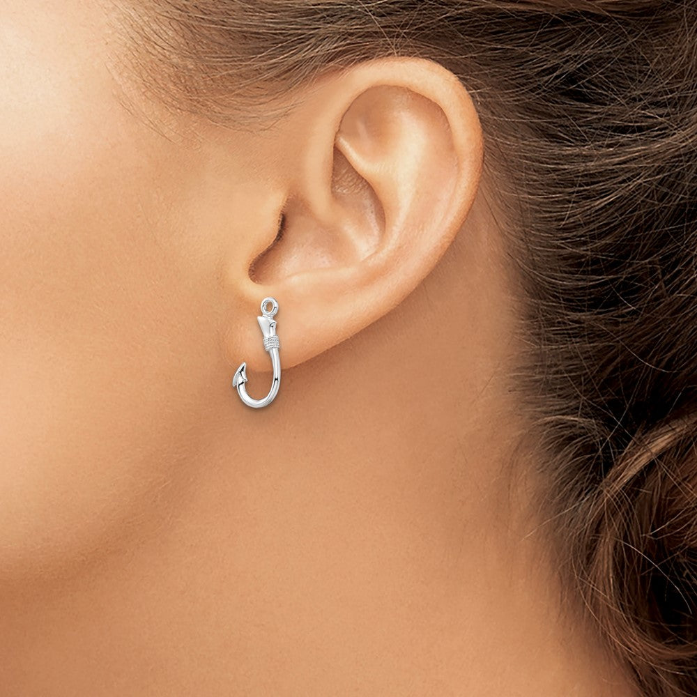 De-Ani Sterling Silver Rhodium-Plated Polished Fish Hook Post Earrings
