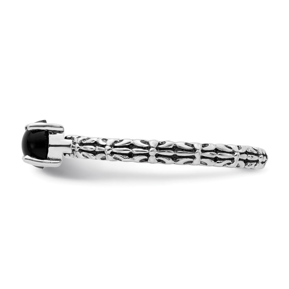 Sterling Silver Stackable Expressions Antiqued Black Agate Ring Size -7