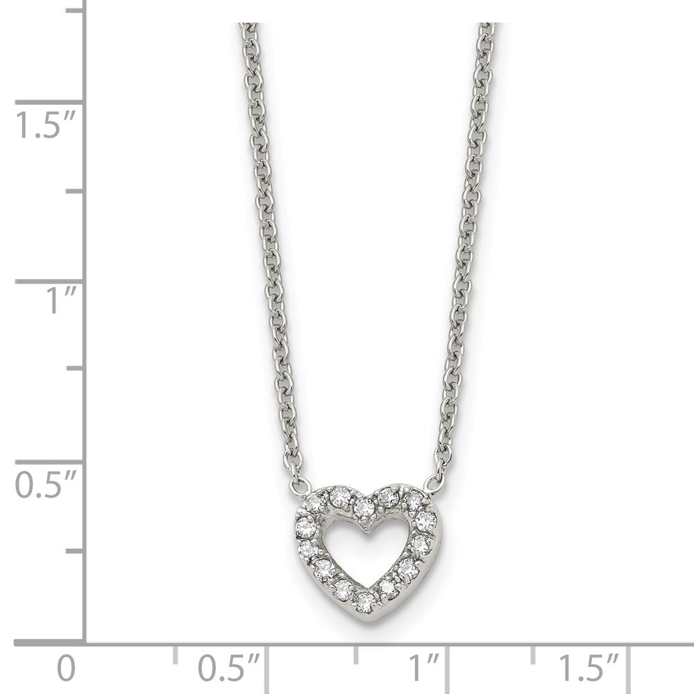 Stainless Steel Polished w/CZ Heart 18in Necklace