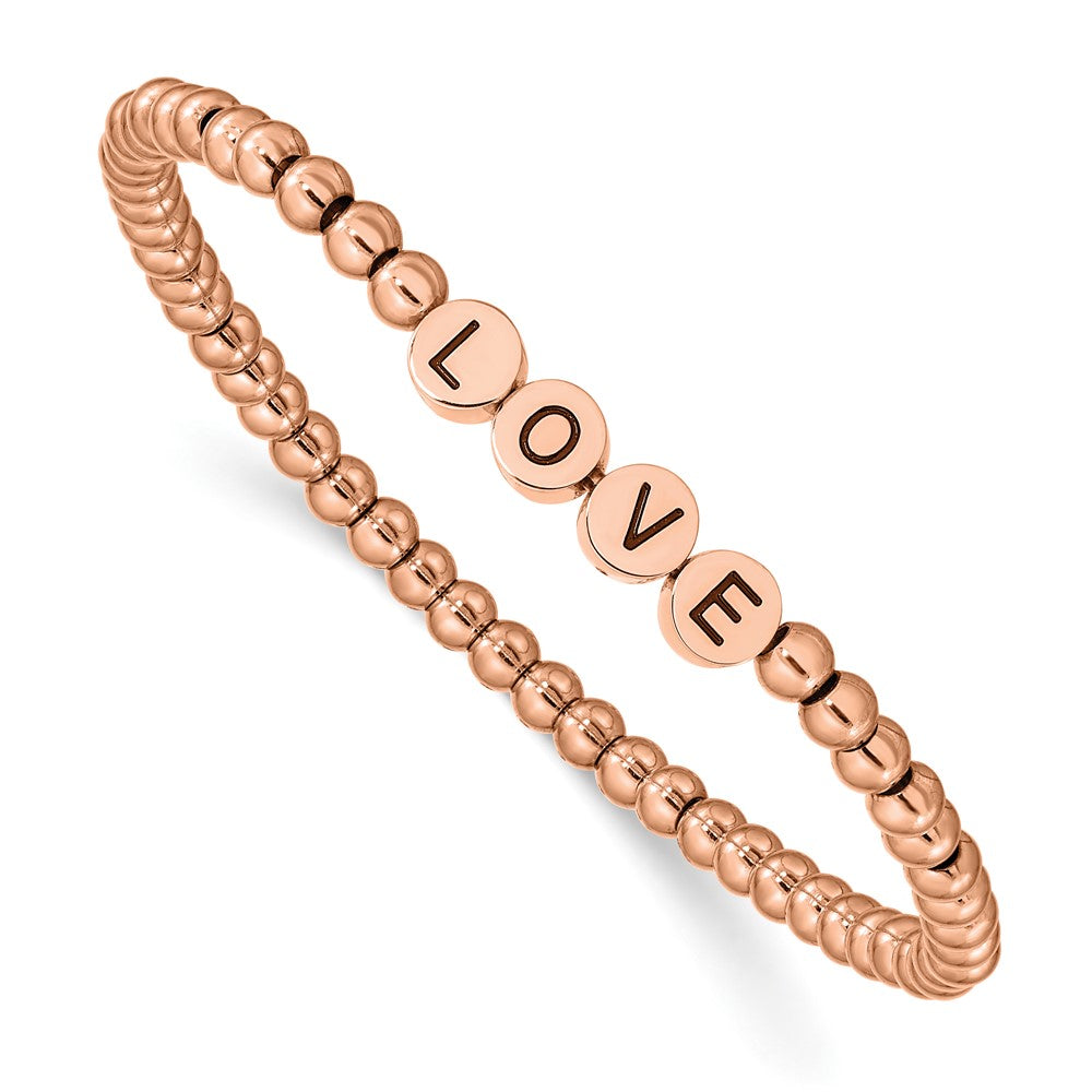 Stainless Steel Antiqued and Polished Rose IP LOVE Stretch Bracelet