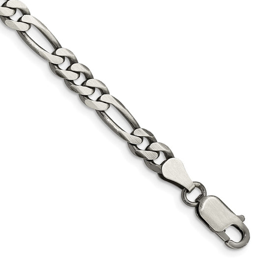 Sterling Silver Antiqued 5.5mm Figaro Chain 9 inches