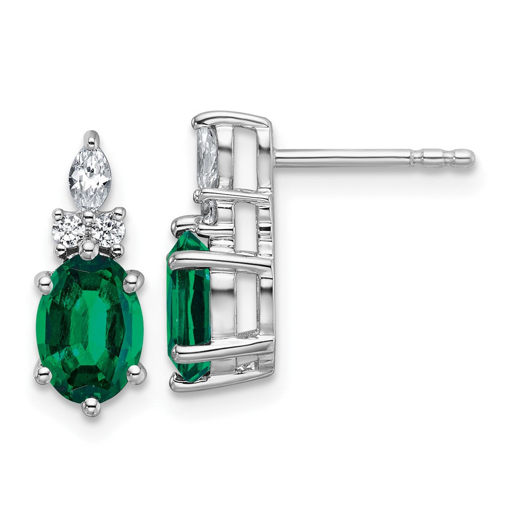14K White Gold Polish Diamond and Lab Created Emerald Twisted Post Earrings