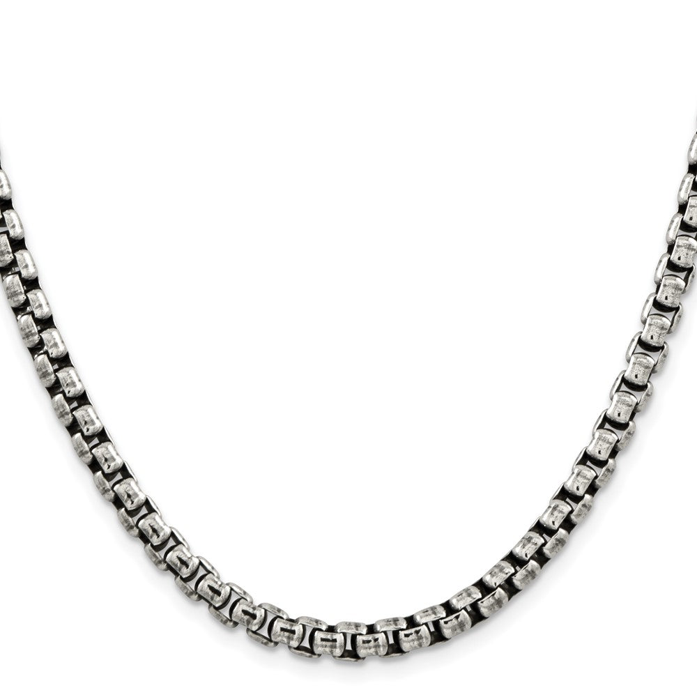 Sterling Silver Antiqued 5.2mm Round Box Chain 30 Inches