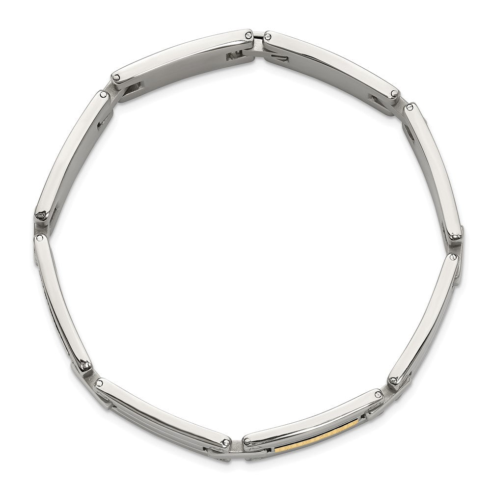 Chisel Stainless Steel Polished with 14K Gold Accent Basket Weave 8.5 inch Link Bracelet 8.5 inches