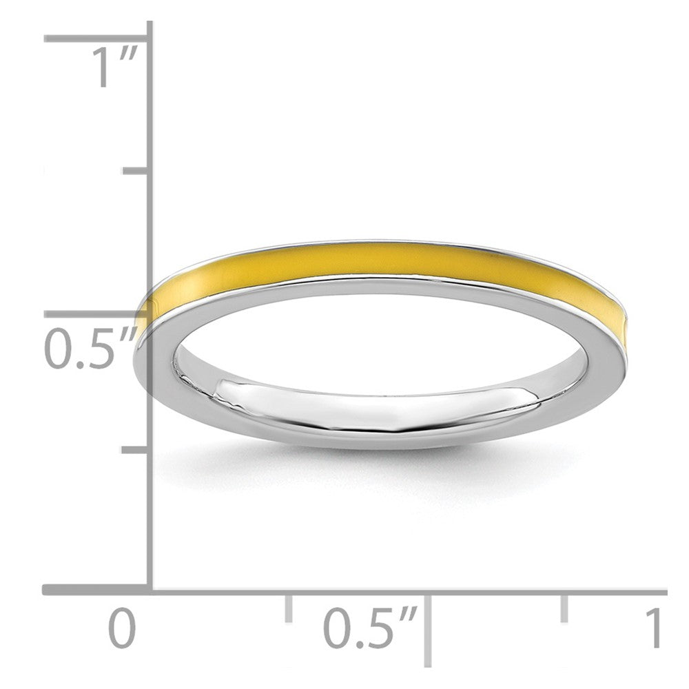 Sterling Silver Stackable Expressions Yellow Enameled 2.25mm Ring Size -7