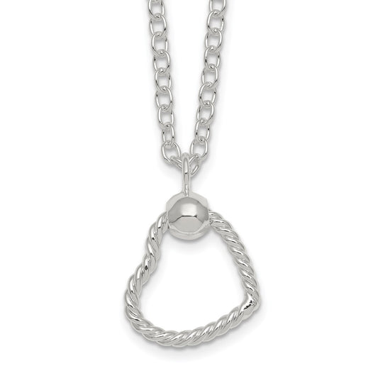 Sterling Silver Polished and Twisted Heart 18 Inch Cable Chain Necklace 18 Inches