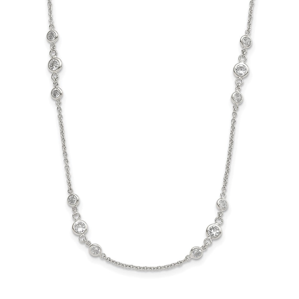 Sterling Silver Rhodium-plated Clear CZ Stations 36 inch Necklace