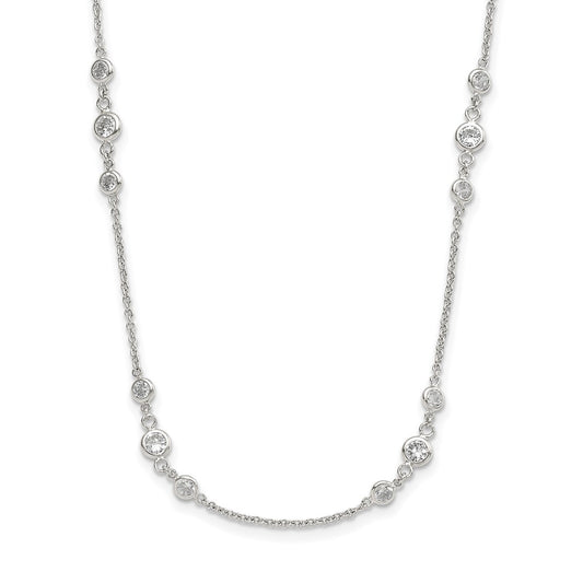 Sterling Silver Rhodium-plated Clear CZ Stations 36 inch Necklace