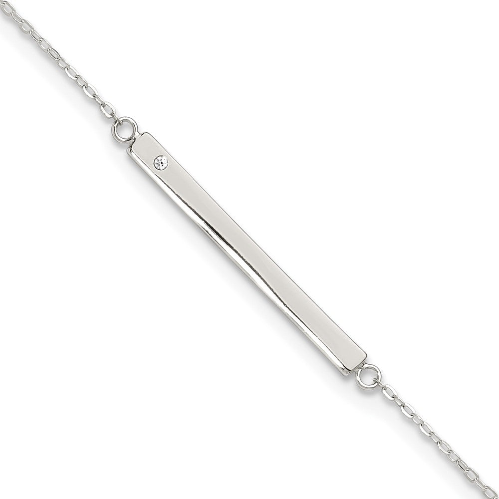 Sterling Silver Polished Crystal Bar 9in Plus 1in ext Anklet 9 inches