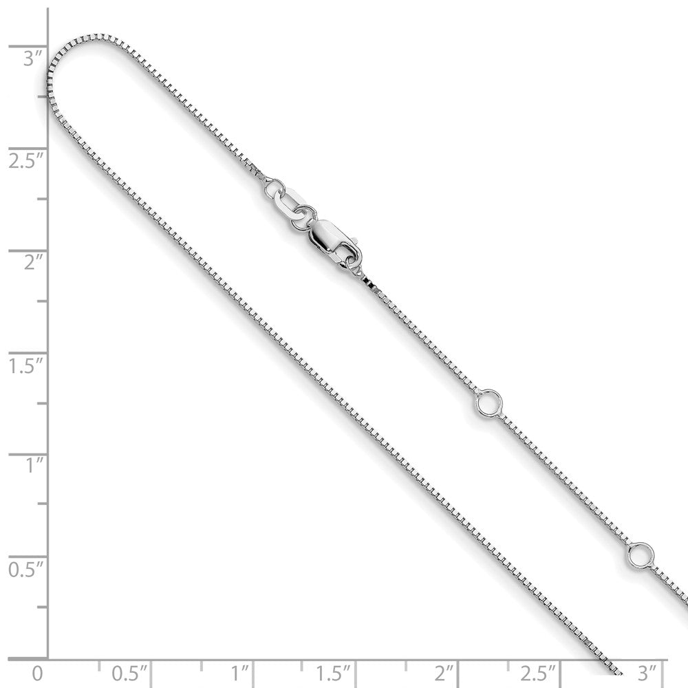 10k White Gold .85mm Box 1in+1in Adjustable Chain