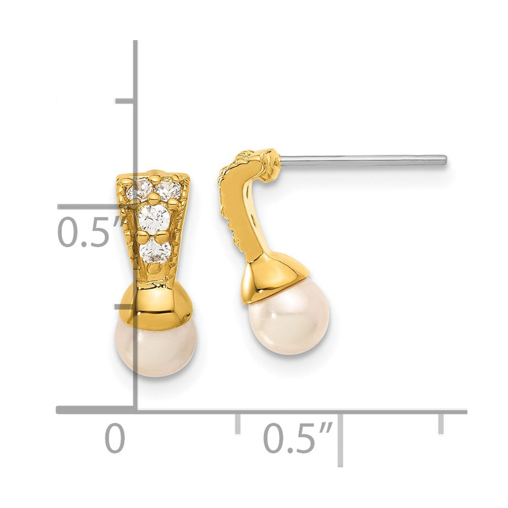 Gold-plated Kelly Waters White Simulated Pearl & CZ Earrings