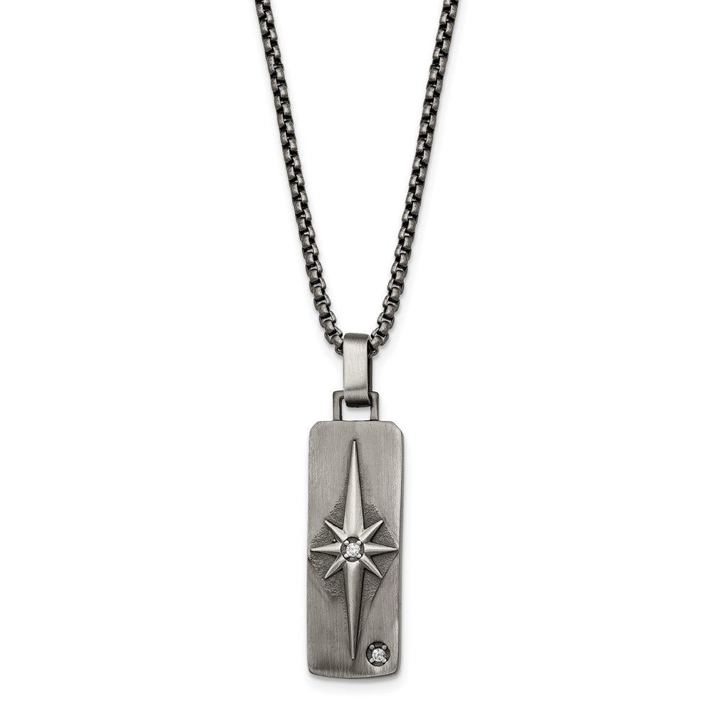 Stainless Steel Antiqued White Bronze-plated CZ 24in Necklace