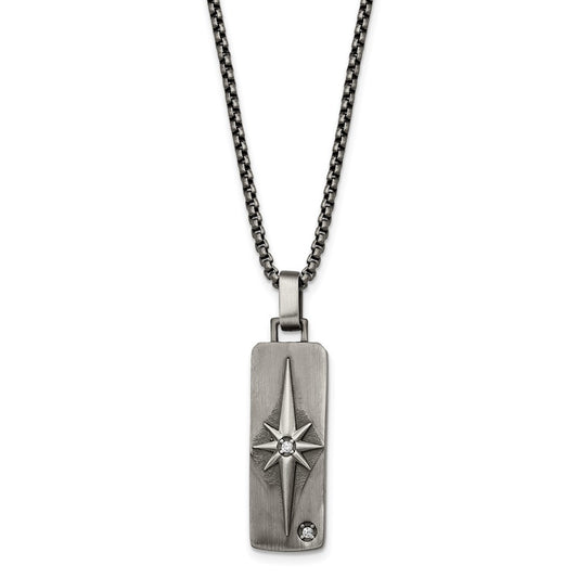 Stainless Steel Antiqued White Bronze-plated CZ 24in Necklace