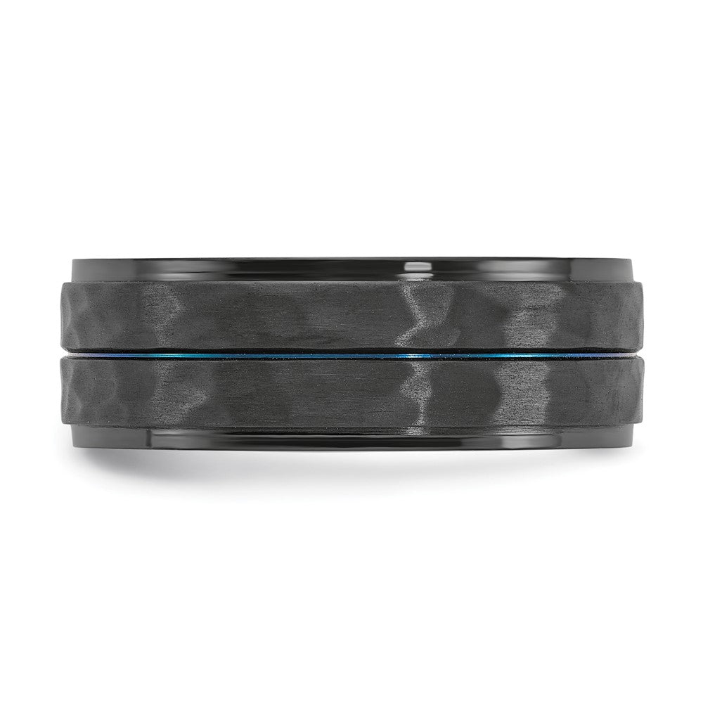 Black Zirconium Brushed Polished & Hammered w/Blue IP 8mm Band Size - 7