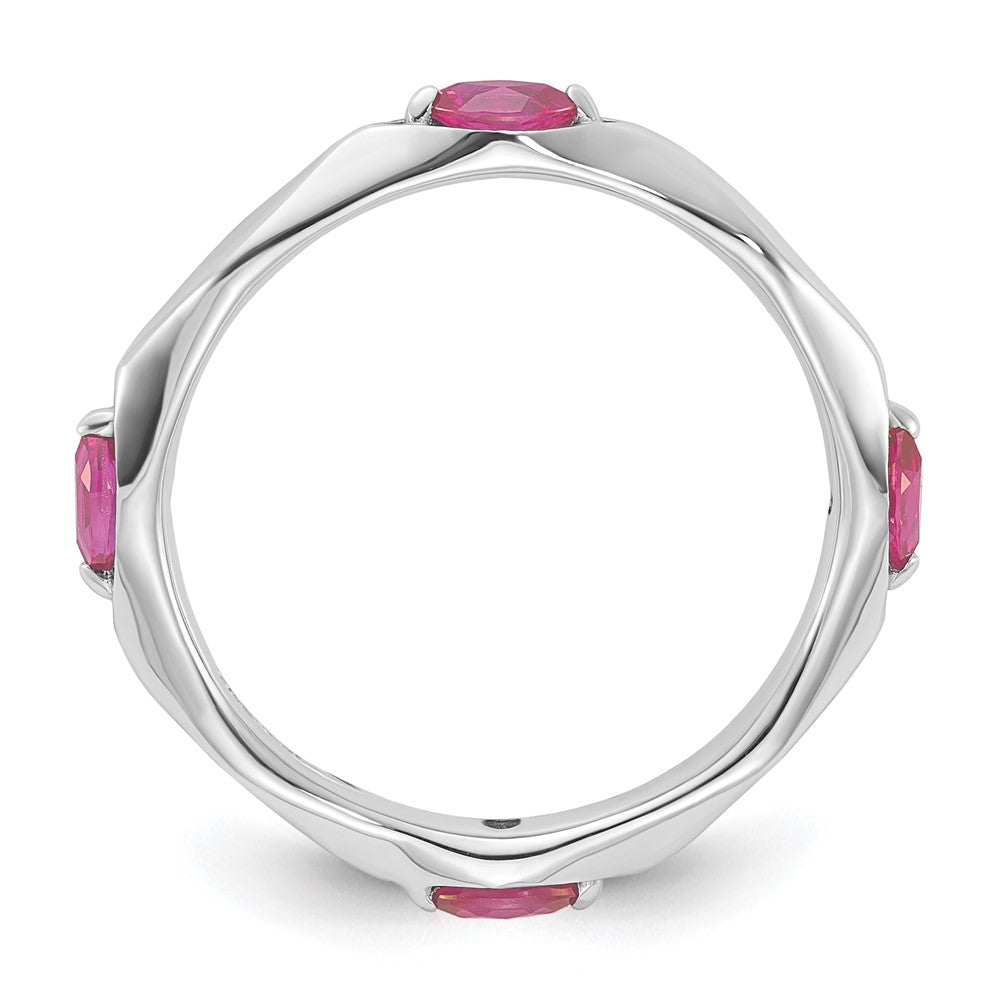 Sterling Silver Stackable Expressions Rhodium-plated Created Ruby Ring Size -6