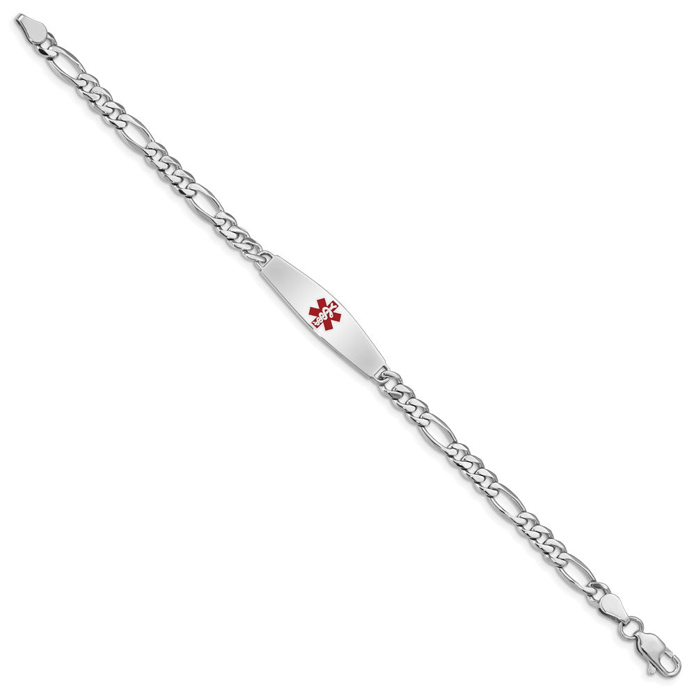 Sterling Silver Rhodium-plated Medical ID Figaro Link Bracelet 7 inches