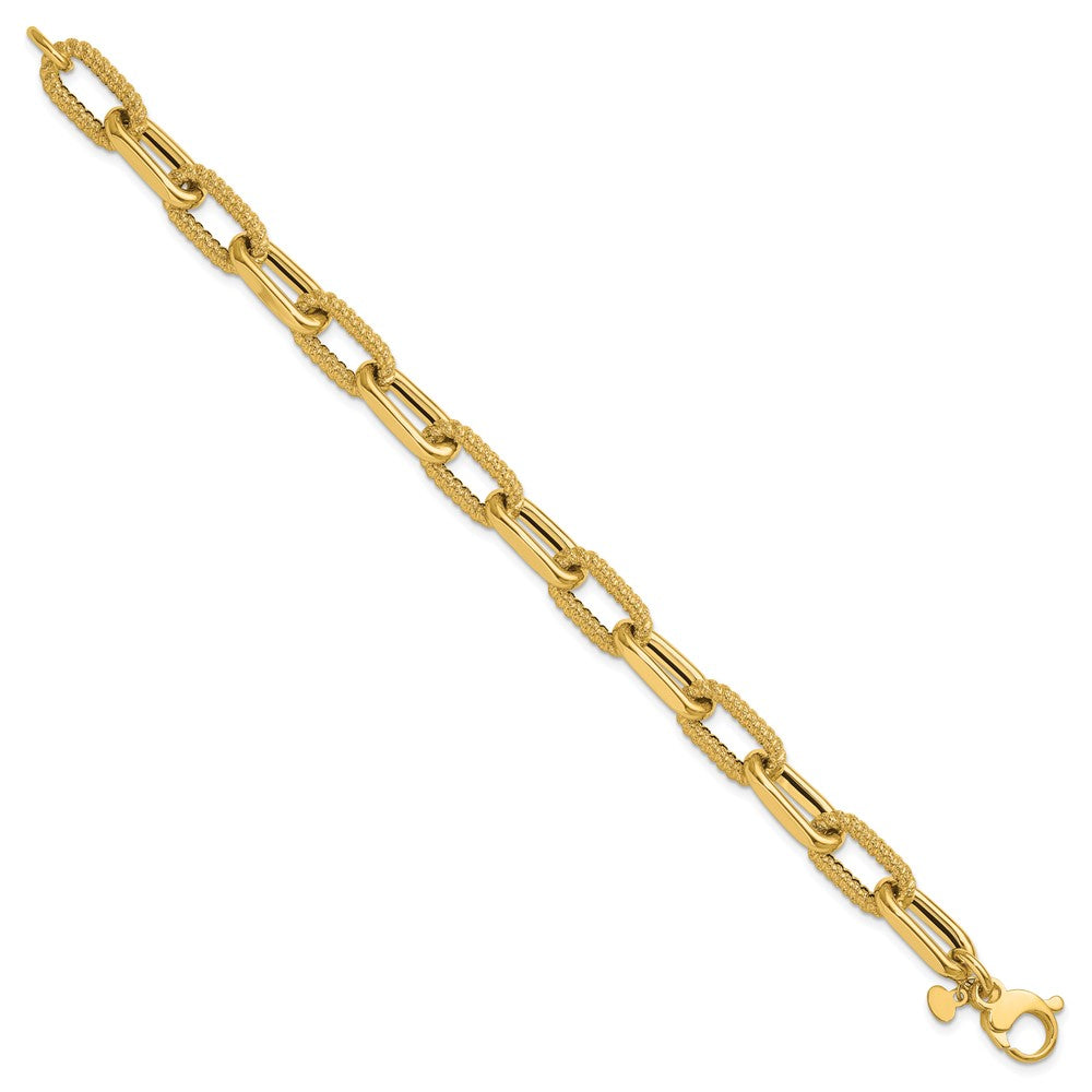 14K Polished and Textured Fancy Link Bracelet 7.5  inches