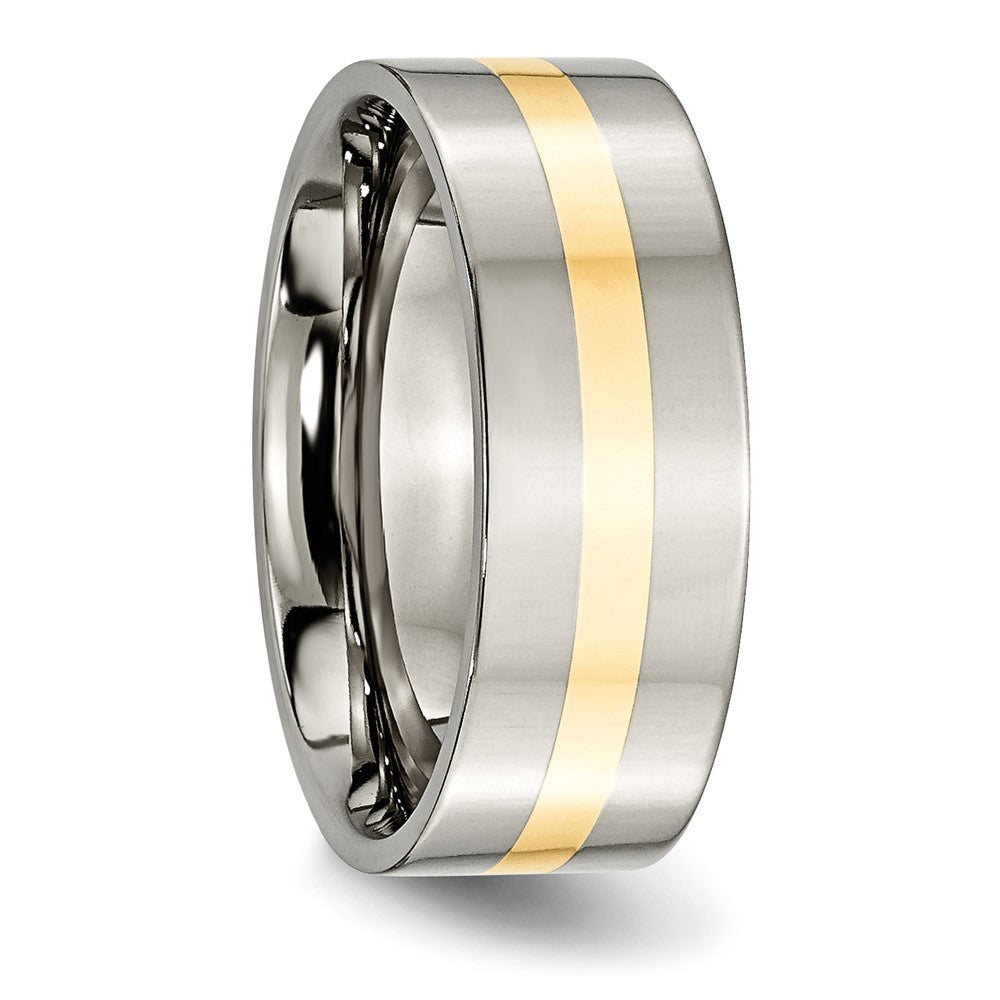 Titanium Polished w/14k Yellow Inlay 8mm Flat Band Size - 11