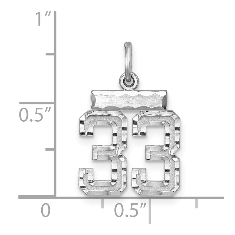 Sterling Silver Rhodium-plated Diamond-cut #33 Charm