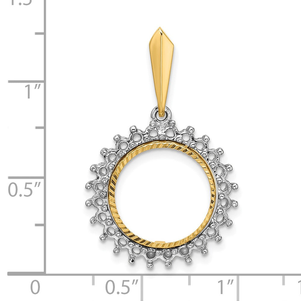 Wideband Distinguished Coin Jewelry 14k Two-tone Polished and Diamond-cut Diamond Circle 13.0mm Prong Coin Bezel Pendant Mounting