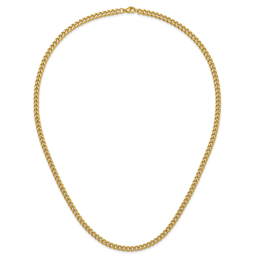 Stainless Steel Polished Yellow IP 24in Curb 5mm Chain Necklace